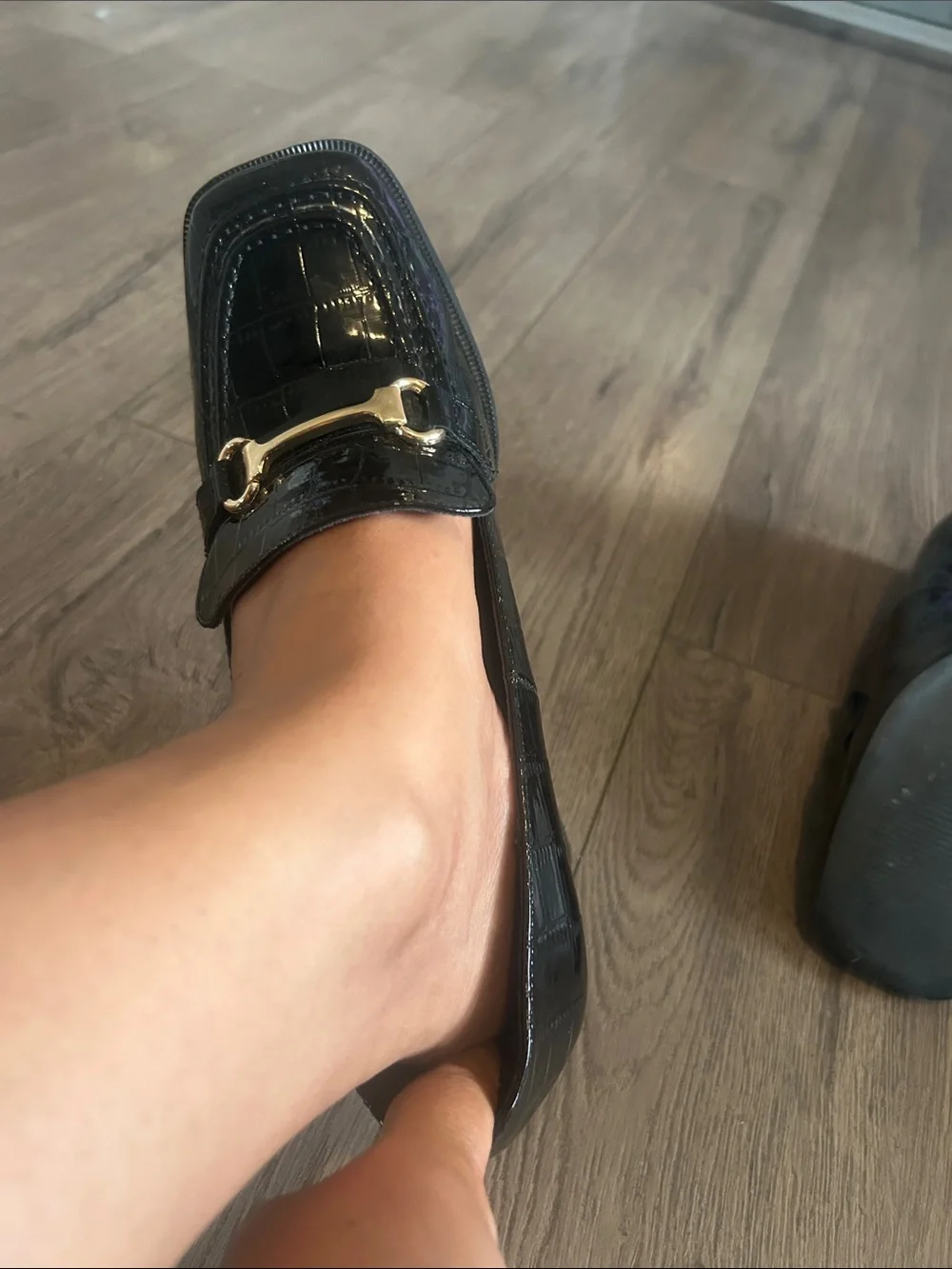 Black Croc-Embossed Block Heel Loafers Gold Bit size 8  fit a size 8.5 to 9